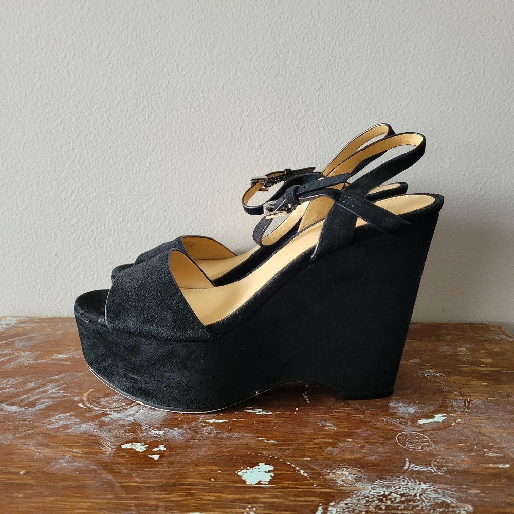 MICHAEL KORS black suede platform wedge sandals